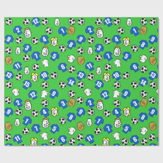 Papier Cadeau Footballs, Chemises bleues, & Ventilateurs (Plat)