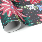 Papier Cadeau Foral rouge et noir (Coin rond)