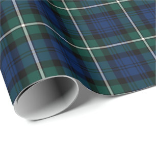 Papier Cadeau Forbes Clan Tartan Green et Blue Scottish Plaid
