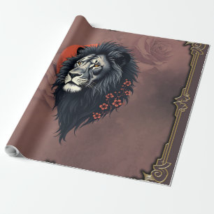 Papier Cadeau Force et délicatesse unies, un lion noir