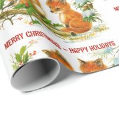 Papier Cadeau Forest Friends Fox Chickadee Ajouter salutation (Coin rond)