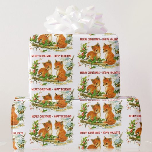 Papier Cadeau Forest Friends Fox Chickadee Ajouter salutation