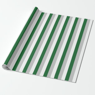 Papier Cadeau Forest Green vertical, argent et rayures blanches