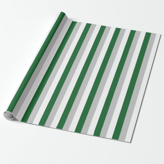 Papier Cadeau Forest Green vertical, argent et rayures blanches (Déroulé)