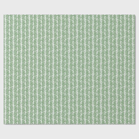 Papier Cadeau Forêt blanche chic Sage foncé Vert rayé Zigzag (Plat)