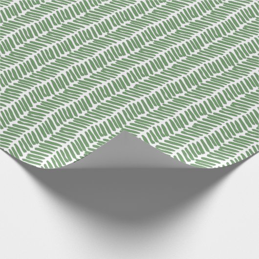 Papier Cadeau Forêt blanche chic Sage foncé Vert rayé Zigzag (Coin)