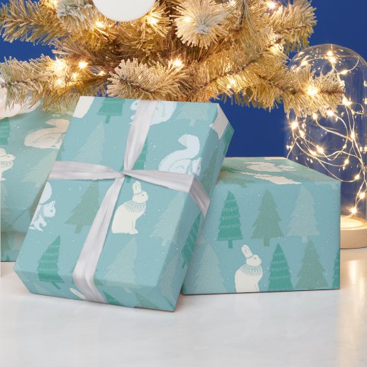 Papier Cadeau Forêt Bleue Pin Frolic Écureuils et lapins (Vacances)