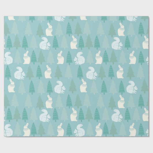 Papier Cadeau Forêt Bleue Pin Frolic Écureuils et lapins (Plat)