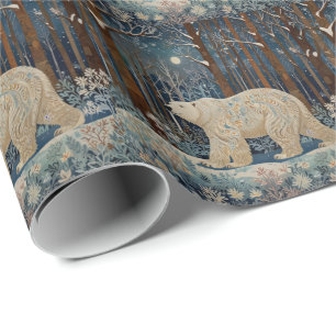 Papier Cadeau Forêt bohème d'hiver de l'ours blanc rétro