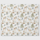 Papier Cadeau Forêt boisée Animaux Noël bleu (Plat)