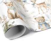 Papier Cadeau Forêt boisée Animaux Noël bleu (Coin rond)