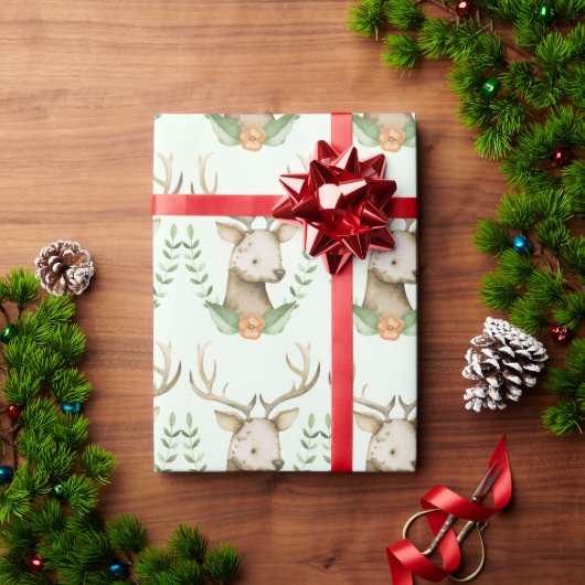 Papier Cadeau Forêt boisée mignonne Cerf doux (Cadeau de vacances)