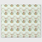 Papier Cadeau Forêt boisée mignonne Cerf doux (Plat)