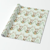 Papier Cadeau Forêt boisée mignonne Cerf doux (Déroulé)