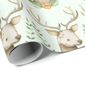 Papier Cadeau Forêt boisée mignonne Cerf doux (Coin rond)