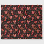 Papier Cadeau Forêt botanique boisée Noël cardinal rouge (Plat)