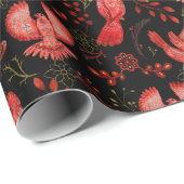 Papier Cadeau Forêt botanique boisée Noël cardinal rouge (Coin rond)