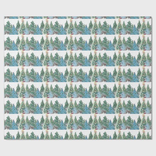 Papier Cadeau Forêt d'arbres de Noël (Plat)