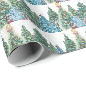 Papier Cadeau Forêt d'arbres de Noël (Coin rond)