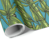 Papier Cadeau Forêt de bambou sur bleu (Coin rond)