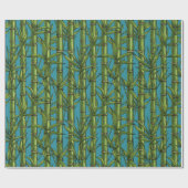 Papier Cadeau Forêt de bambou sur bleu (Plat)