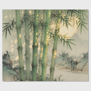 Papier Cadeau Forêt de bambou vert encre chinoise