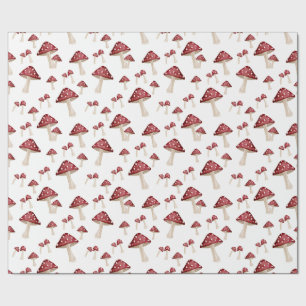 Papier Cadeau Forêt de bois champignon rouge aquarelle