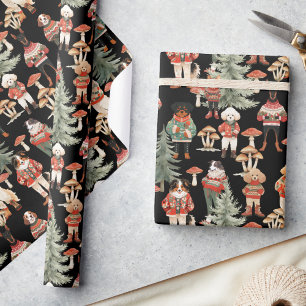 Papier Cadeau Forêt de bois Noir Chien Noël
