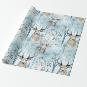 Papier Cadeau Forêt de cerfs à l'aquarelle hivernale (2)