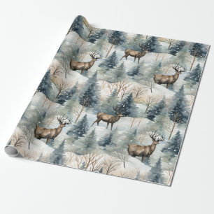 Papier Cadeau Forêt de cerfs aquarelle hivernale (1)