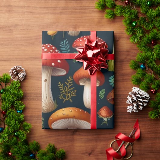 Papier Cadeau Forêt de champignons enchanteresse (Cadeau de vacances)