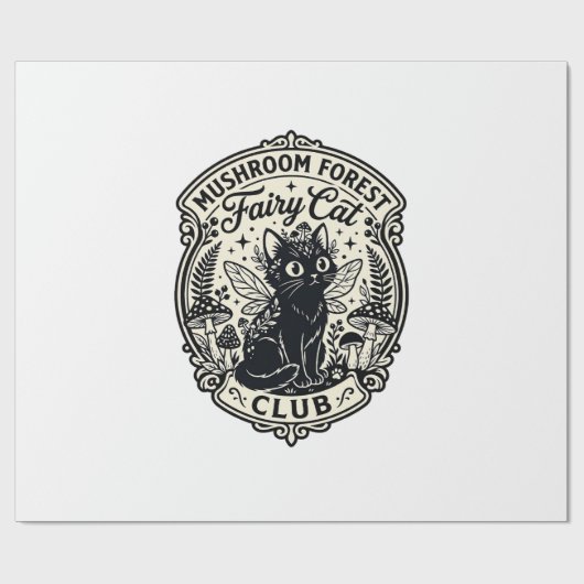 Papier Cadeau Forêt de champignons Fée Chat Drôle Chat Graphique (Plat)