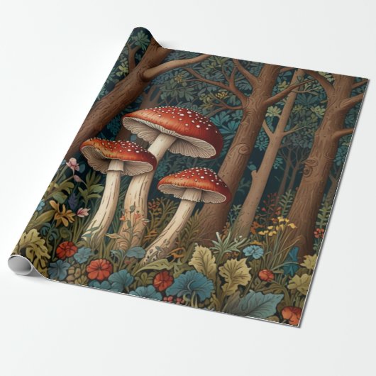 Papier Cadeau Forêt de champignons rétro (Déroulé)