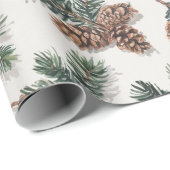 Papier Cadeau Forêt de cônes de pin et de verdure persistante (Coin rond)