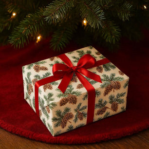 Papier Cadeau Forêt de cônes de pin et de verdure persistante 