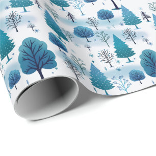 Papier Cadeau Forêt de neige Turquoise Bleu Noël