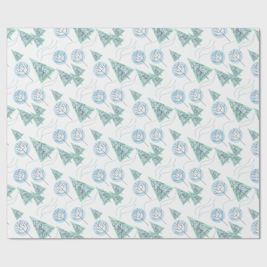 Papier Cadeau Forêt de Noël, arbres de Noël, arbres, neige (Plat)