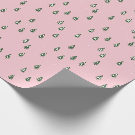 Papier Cadeau Forêt De Noël Minimale En Rose (Coin)