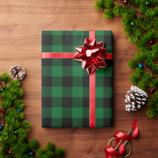 Papier Cadeau Forêt de Noël Vert et Vérifié Buffle Noir