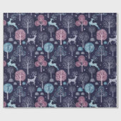 Papier Cadeau Forêt de nuit moderne Cerf (Plat)