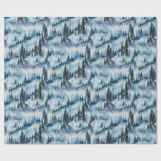 Papier Cadeau Forêt de pins à neige (Plat)