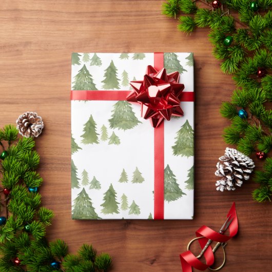 Papier Cadeau Forêt de pins aquarelle moderne (Cadeau de vacances)