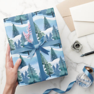 Papier Cadeau Forêt de pins enneigée   Aquarelle d'hiver