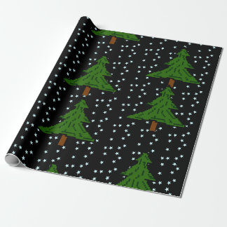 Papier Cadeau Forêt de pins Pixel Nuit étoilée