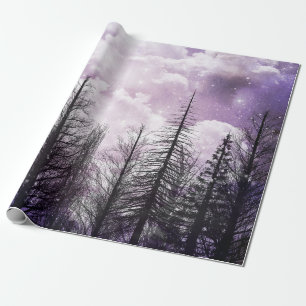 Papier Cadeau Forêt de pins violets d'hiver nuageux