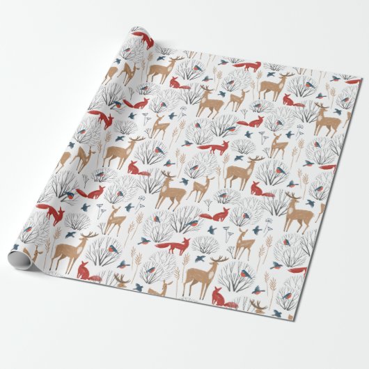 Papier Cadeau Forêt d'hiver Animaux de forêt Terme Noël (Déroulé)