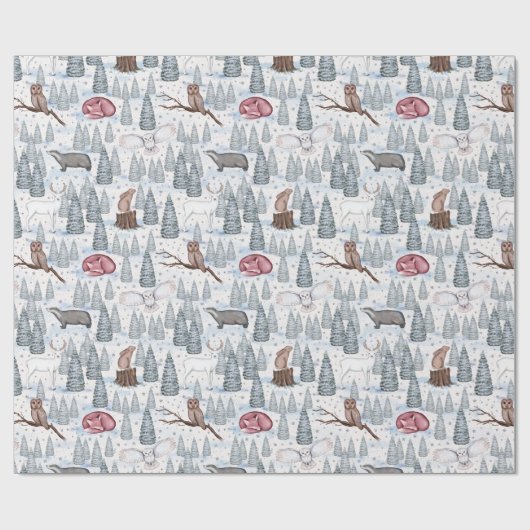 Papier Cadeau Forêt d'hiver Animaux Nature Motif de Noël (Plat)
