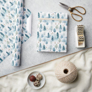 Papier Cadeau Forêt d'hiver douce pastel bleu et vert