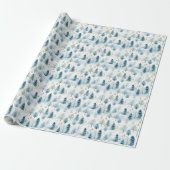 Papier Cadeau Forêt d'hiver douce pastel bleu et vert (Déroulé)