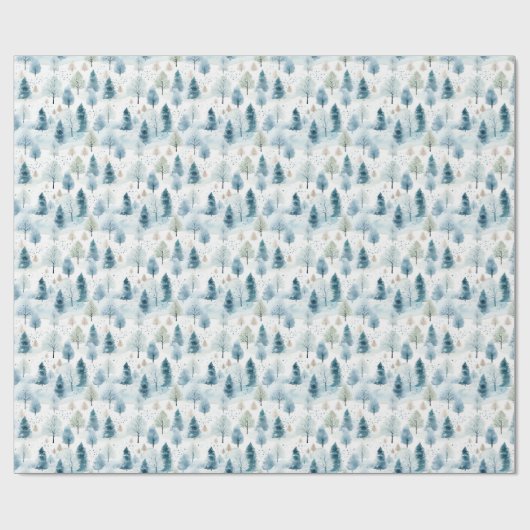Papier Cadeau Forêt d'hiver douce pastel bleu et vert (Plat)